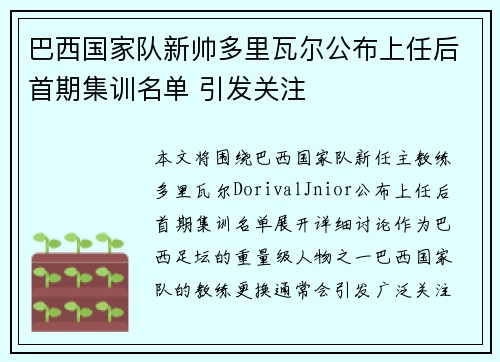 巴西国家队新帅多里瓦尔公布上任后首期集训名单 引发关注